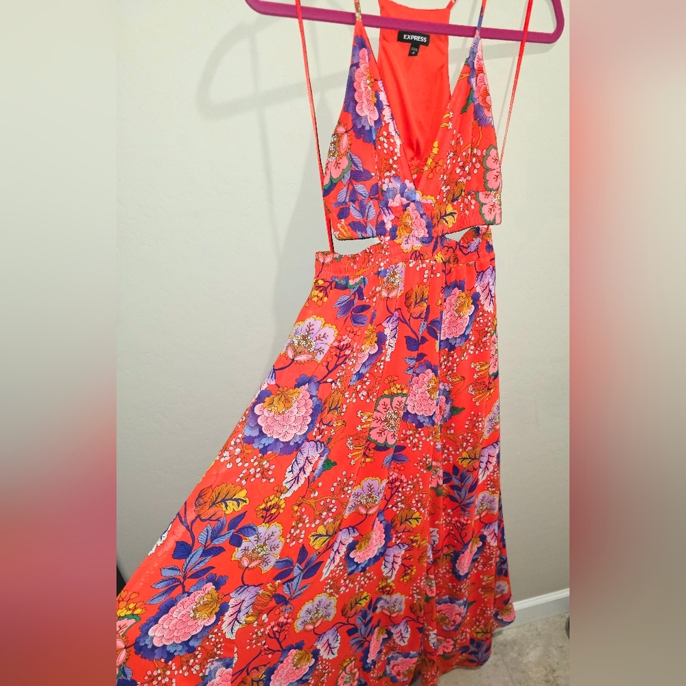 Express Floral Red and Blue Maxi Dress